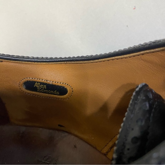 Allen Edmonds Men’s Sanford Dress Shoes Size 10 Leather Italy Black Heel Plates - Picture 7 of 14
